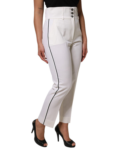 White Wool High Waist Tapered Trouser Pants