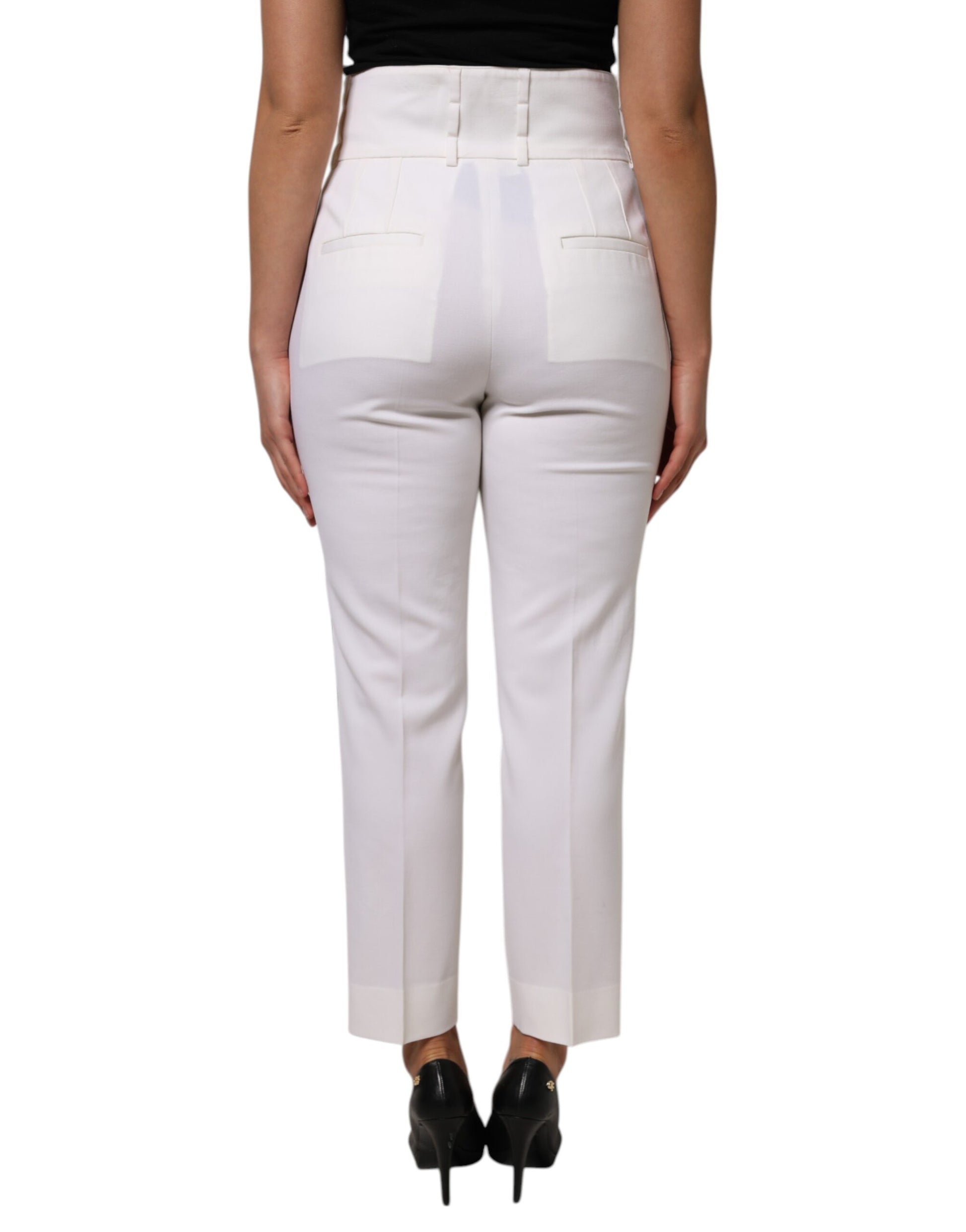 White Wool High Waist Tapered Trouser Pants
