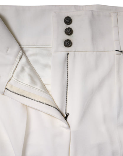 White Wool High Waist Tapered Trouser Pants