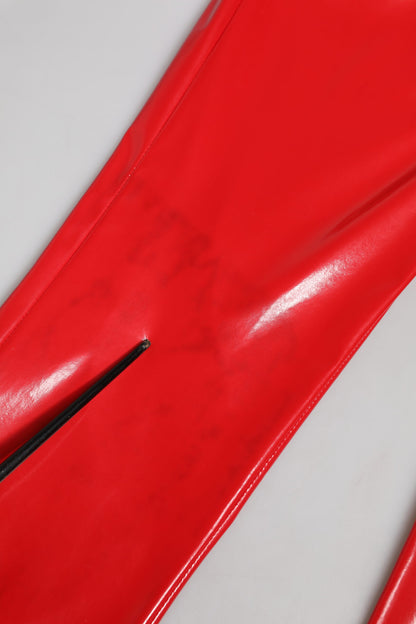 Shiny Red High Waist Skinny Trouser Pants