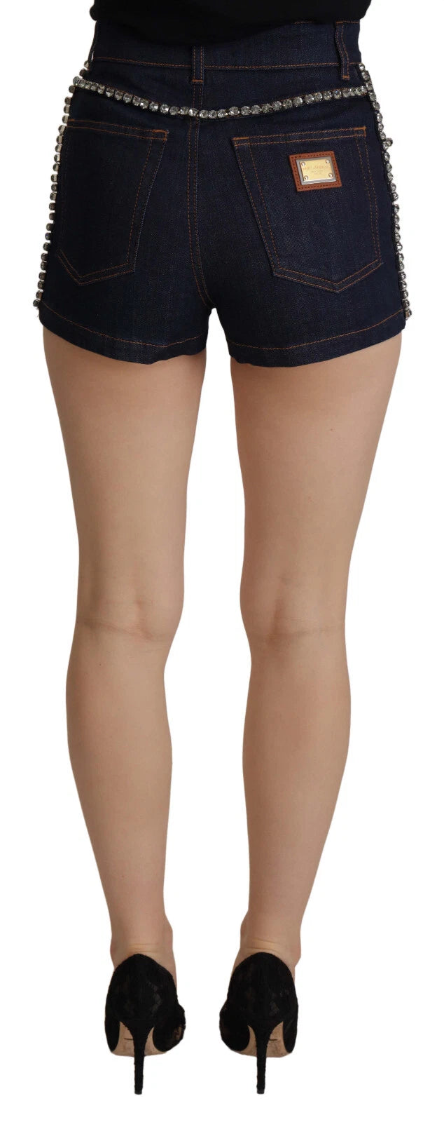 Blue Denim Stretch Crystal Hot Pants Shorts