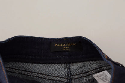 Blue Denim Stretch Crystal Hot Pants Shorts