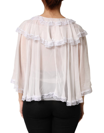 White Ruffles Lace Long Sleeve Blouse Top