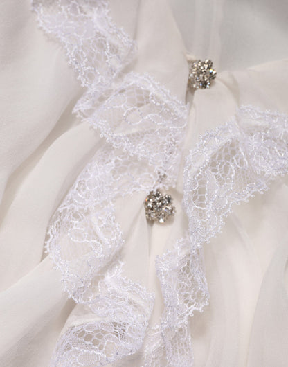 White Ruffles Lace Long Sleeve Blouse Top