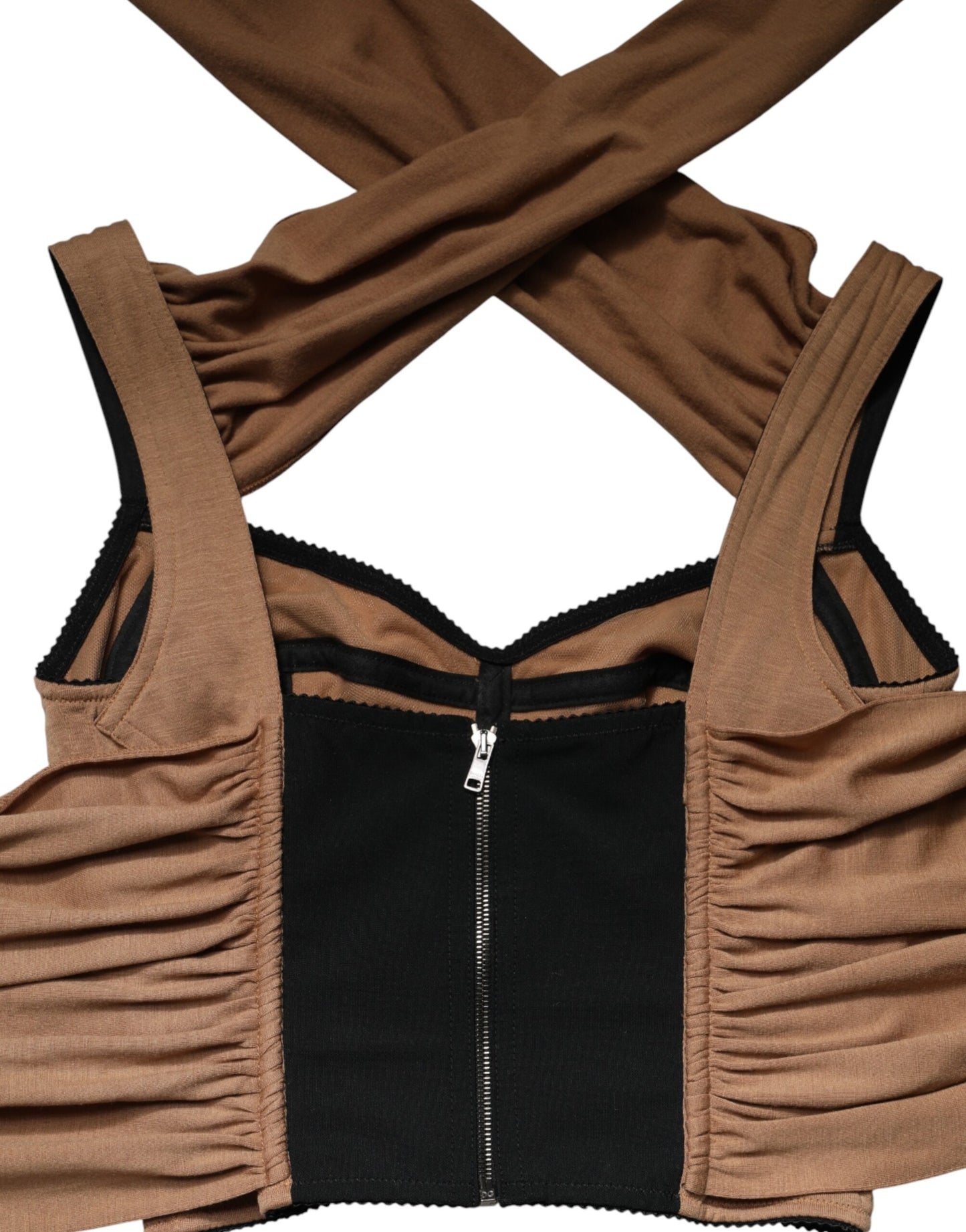 Brown Virgin Wool Sleeveless Scarf Tank Top