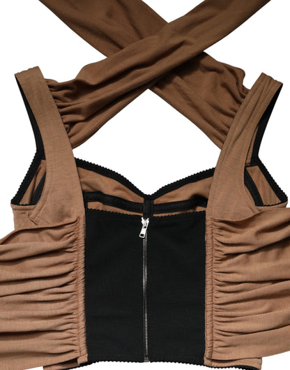 Brown Virgin Wool Sleeveless Scarf Tank Top