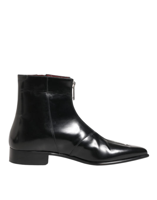 Black Leather Chelsea Short Ankle Boots Shoes