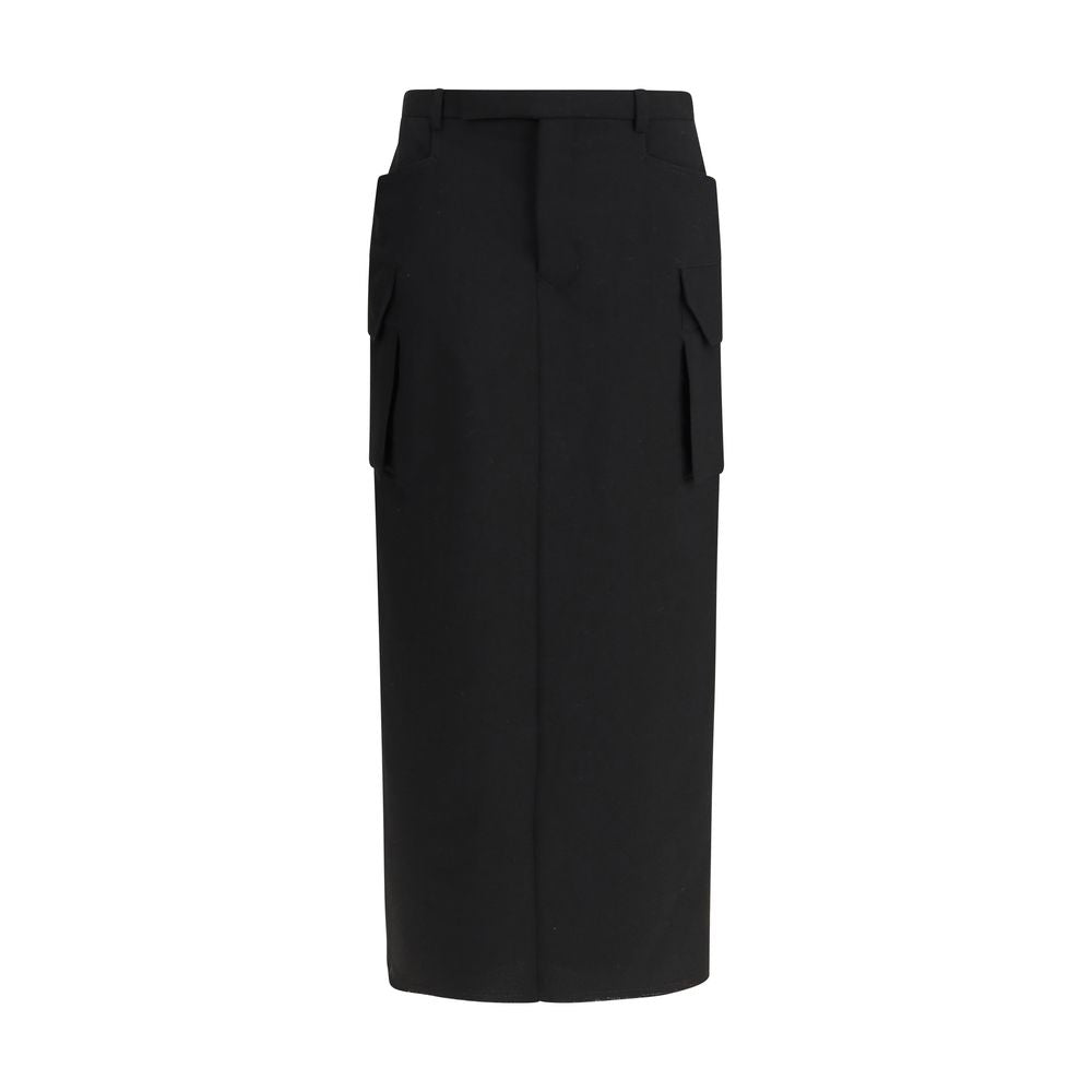 Black Fleece Wool Midi Skirt