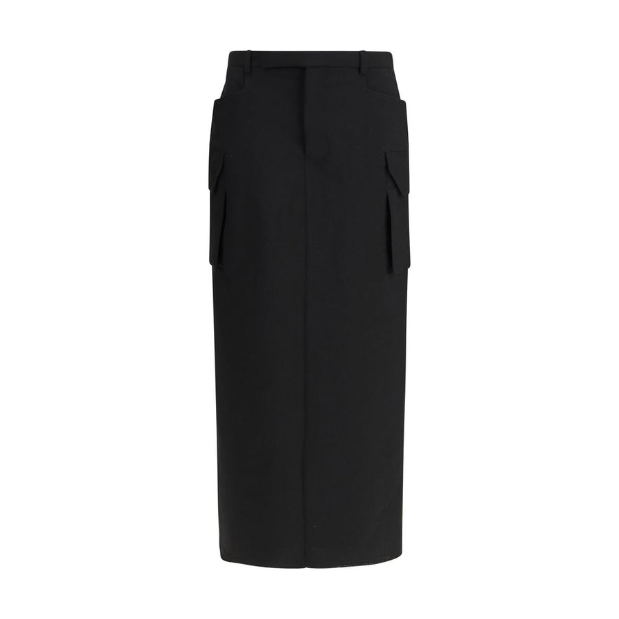 Black Fleece Wool Midi Skirt