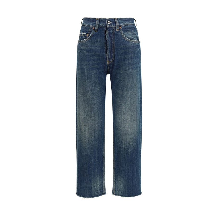 Blue Cotton Straight-Leg Jeans