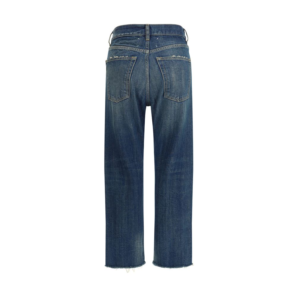 Blue Cotton Straight-Leg Jeans