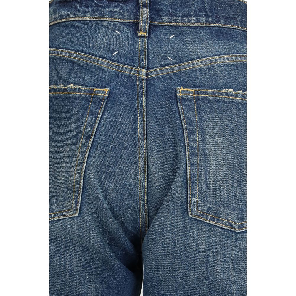 Blue Cotton Straight-Leg Jeans