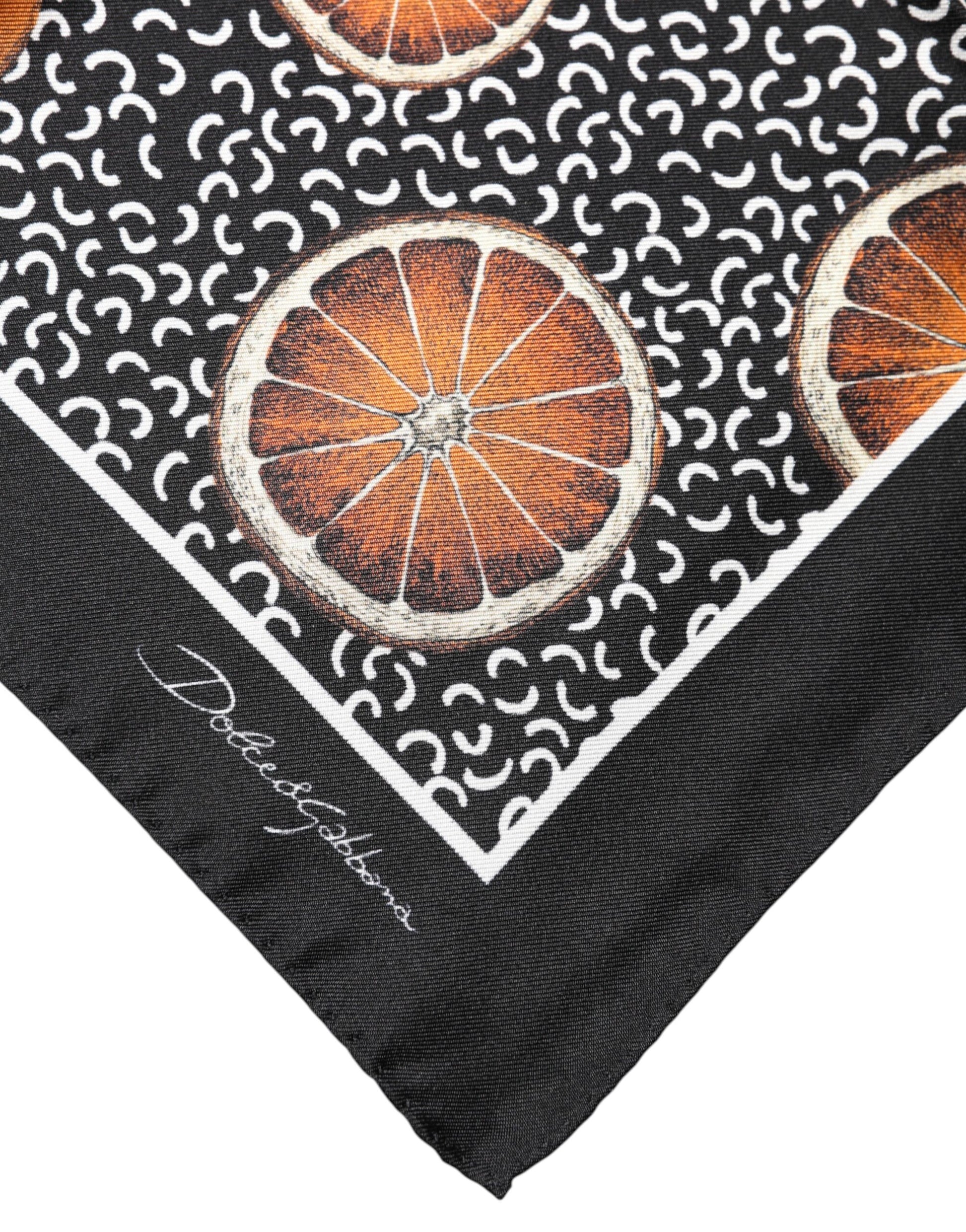 Black Orange Print Square Handkerchief Scarf