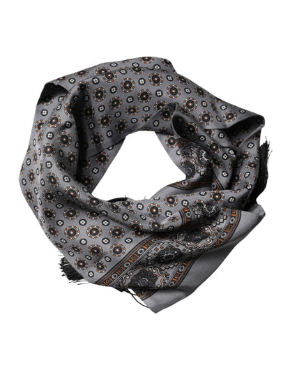 Gray Patterned Fringes Neck Foulard Scarf
