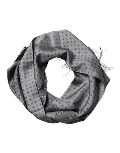 Gray Patterned Fringes Neck Foulard Scarf