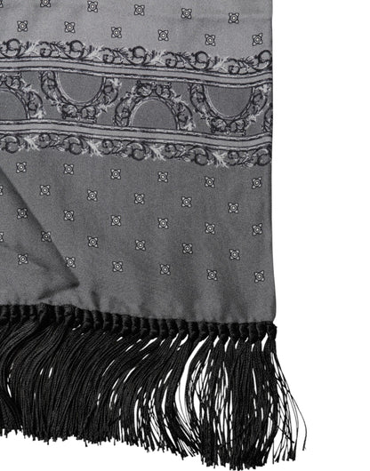 Gray Patterned Fringes Neck Foulard Scarf