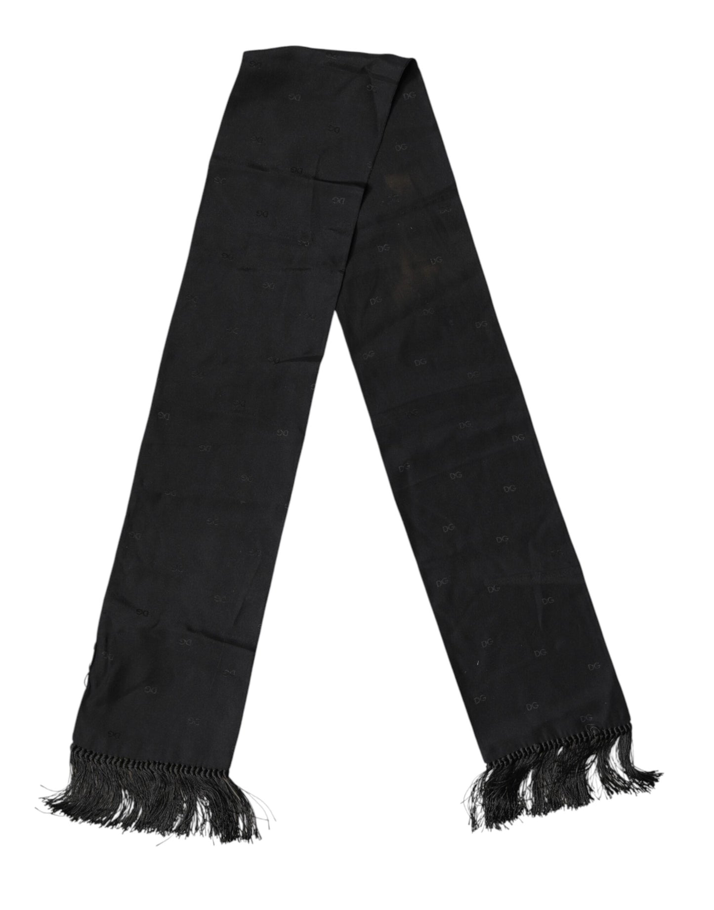 Black Logo Silk Fringes Neck Foulard Scarf