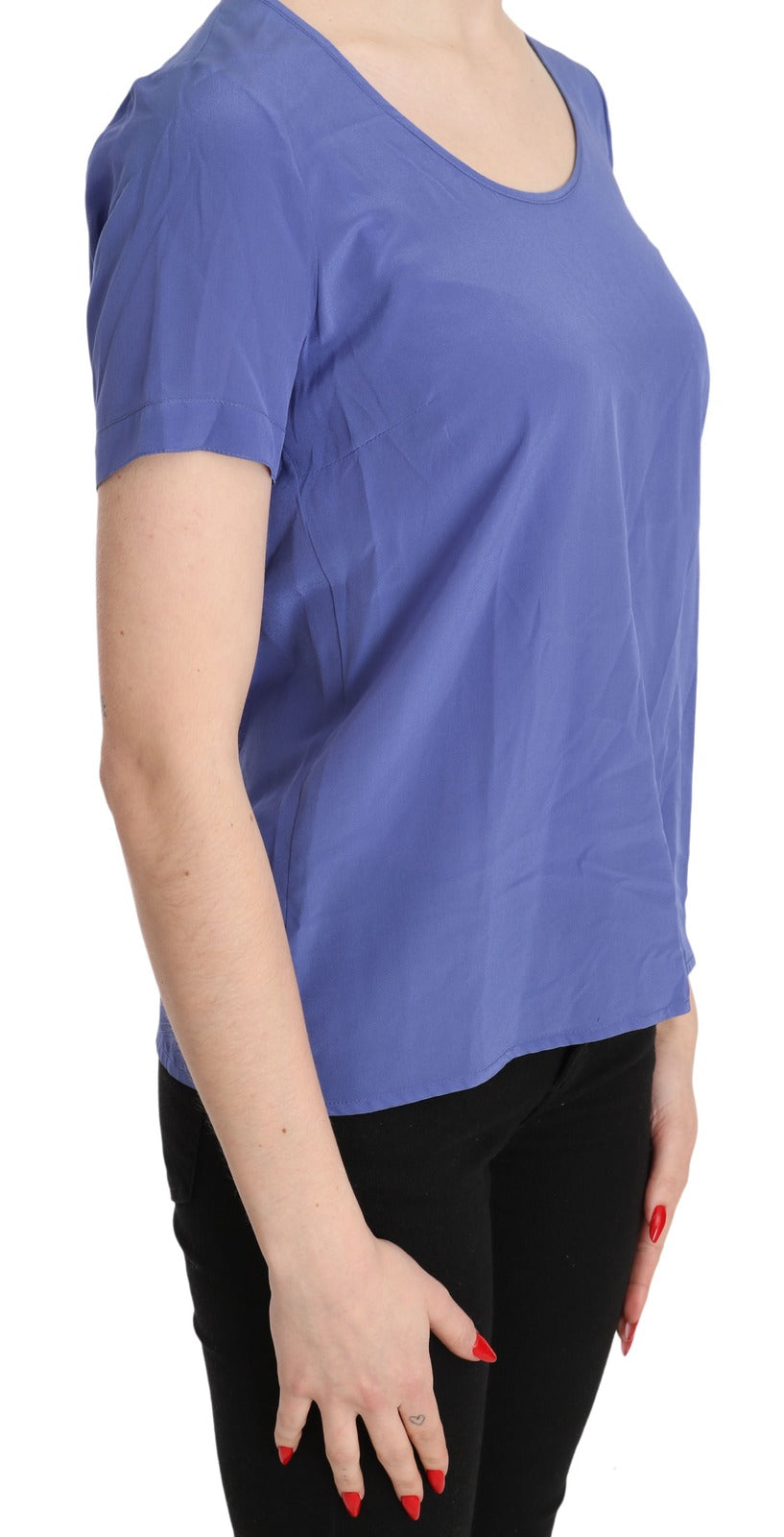 Silk Purple Short Sleeve Casual Top Blouse