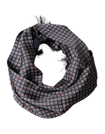 Black Patterned Fringes Neck Foulard Scarf