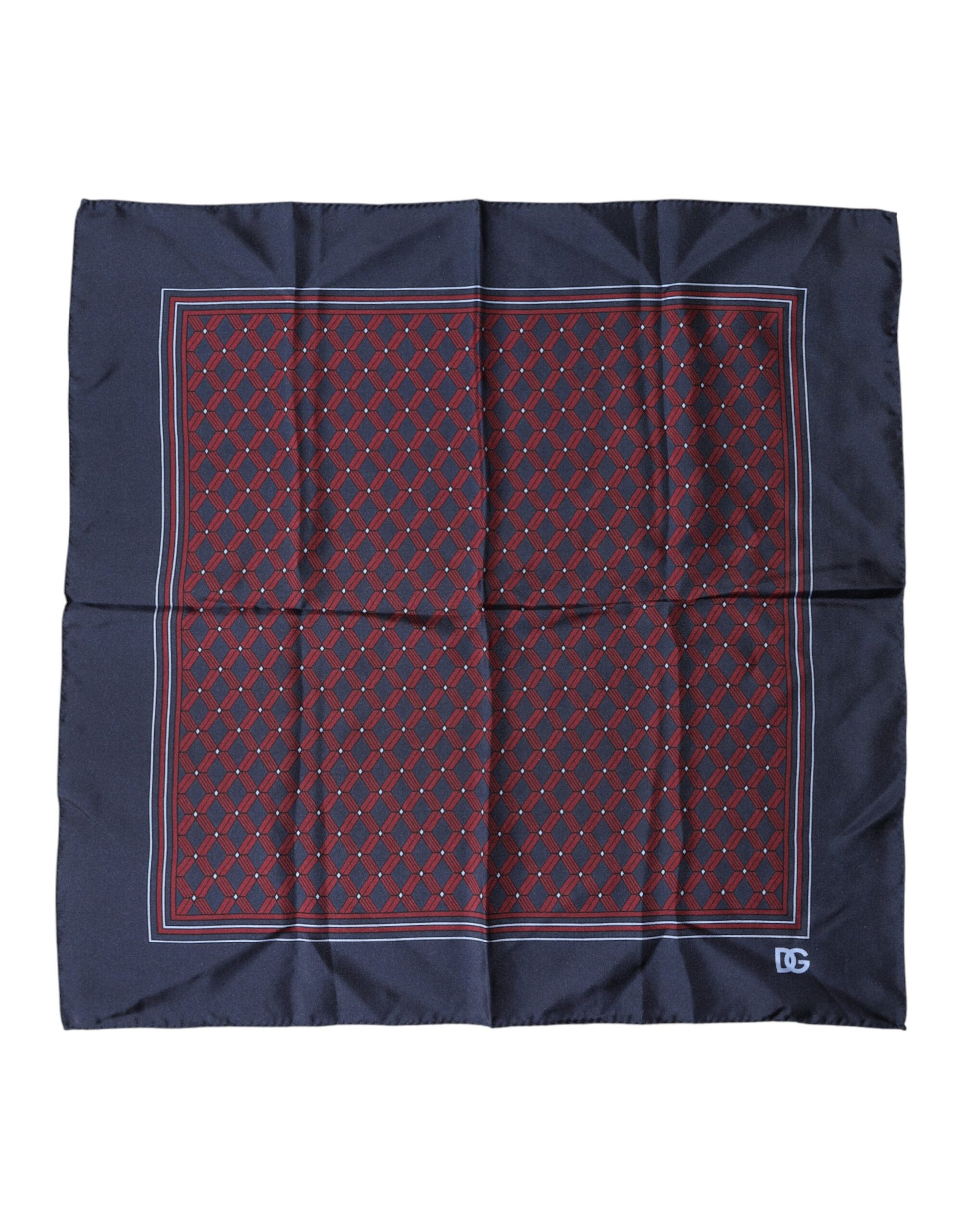 Blue Red Patterned Silk Square Foulard Scarf