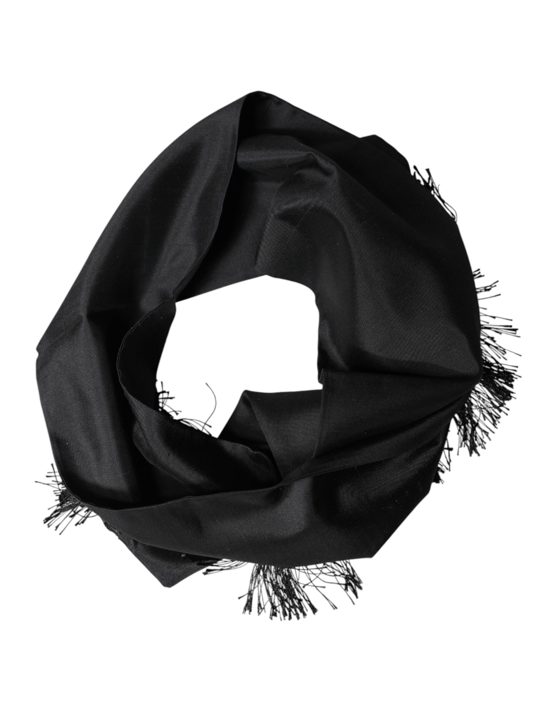 Black Silk Fringes Neck Wrap Foulard Scarf