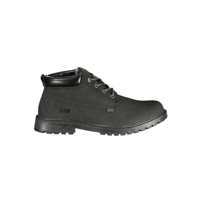 Black Polyurethane Men Ankle Boot