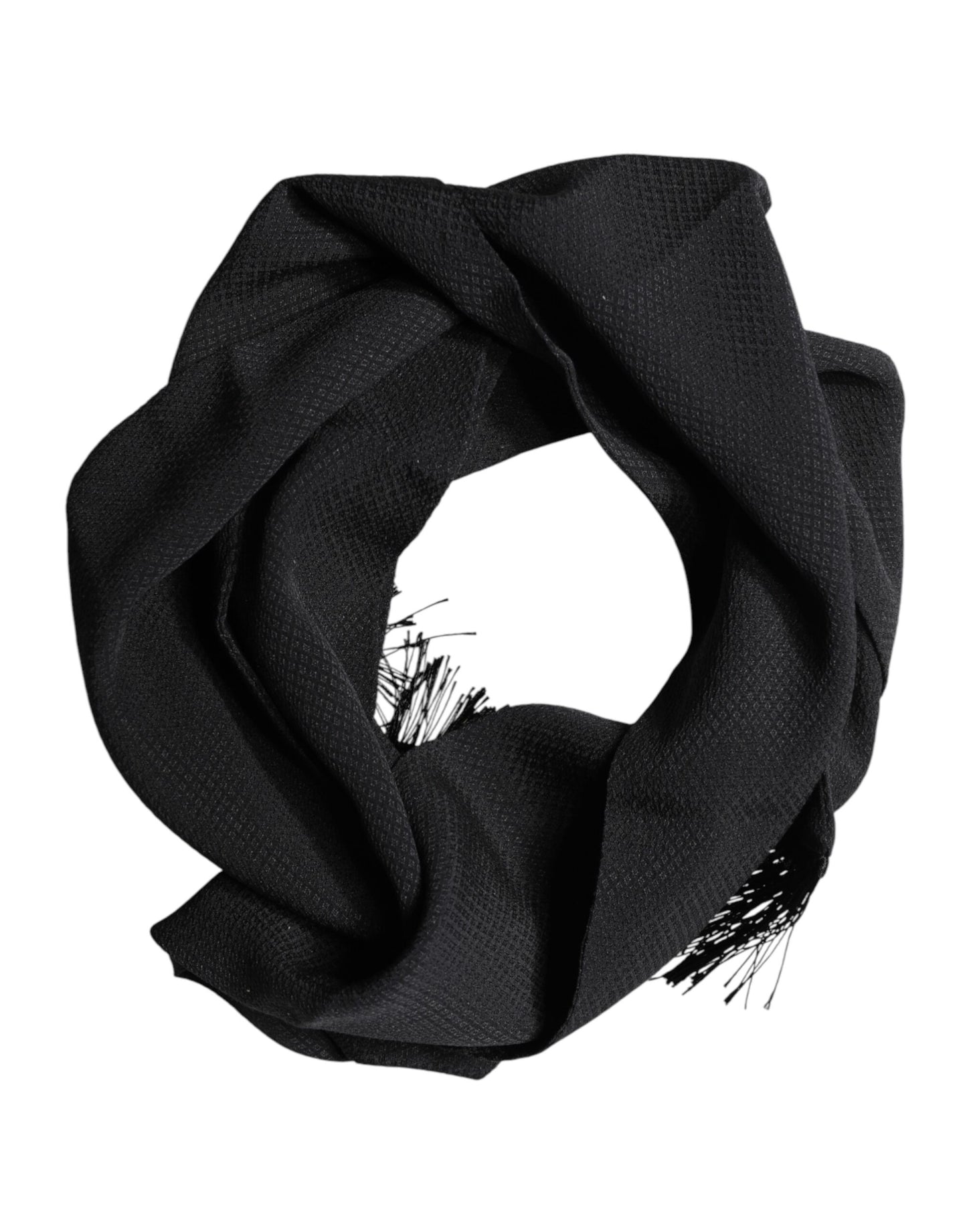 Black Silk Fringes Neck Wrap Foulard Scarf