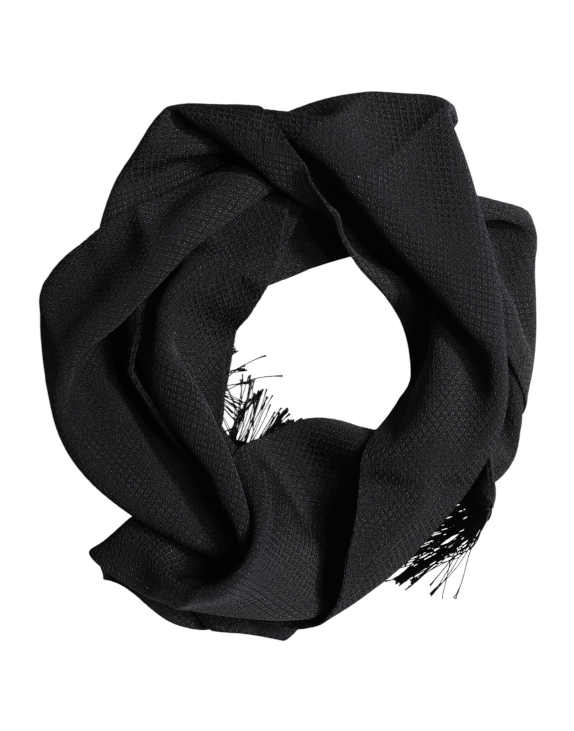 Black Silk Fringes Neck Wrap Foulard Scarf