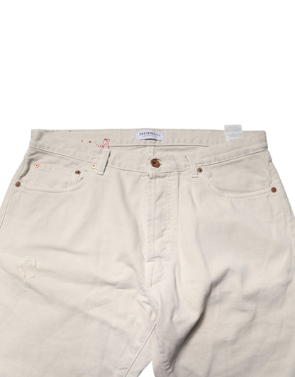 White Cotton Straight Mid Waist Denim Men Trouser Jeans