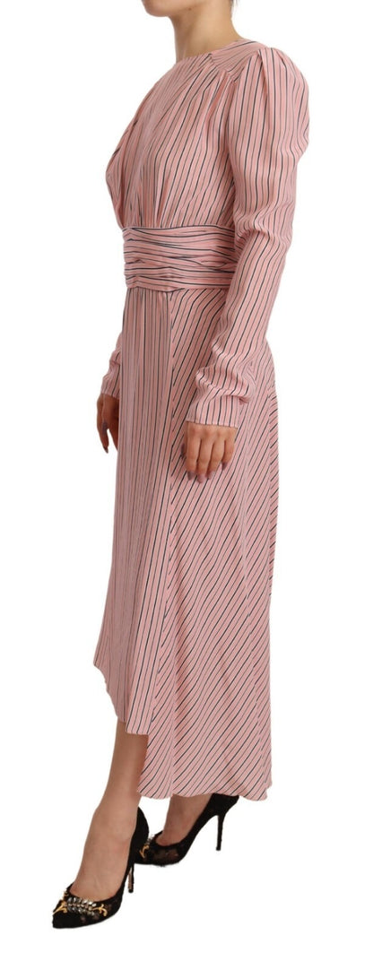 Pink Stripes Long Sleeves Sheath Midi Dress