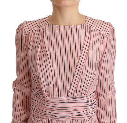 Pink Stripes Long Sleeves Sheath Midi Dress