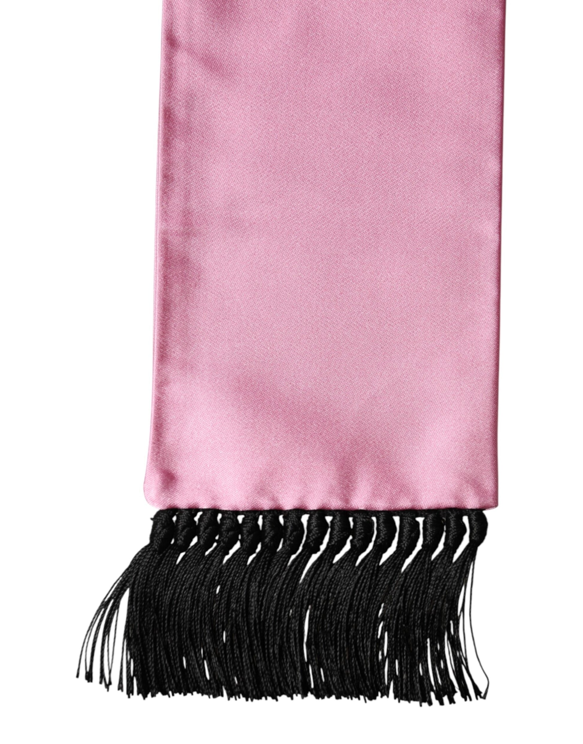 Pink Silk Fringes Neck Wrap Foulard Scarf