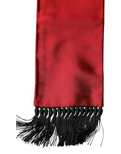 Red Silk Fringes Neck Wrap Foulard Scarf