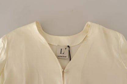 Blouse Off White Silk Short Sleeves V-neck Top
