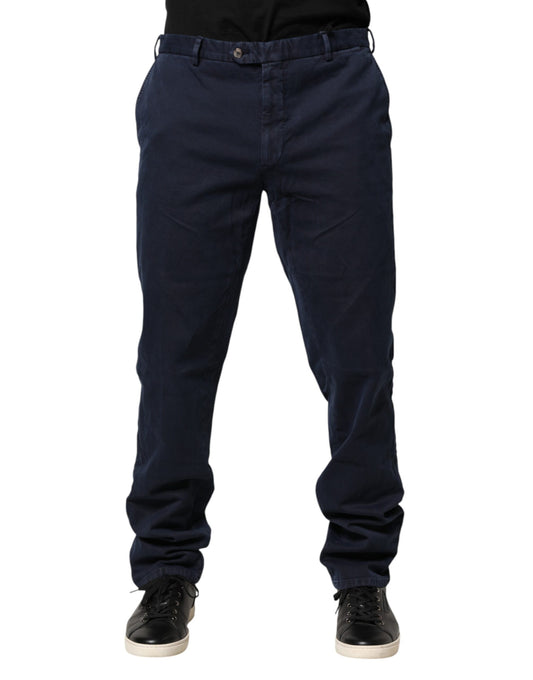Dark Blue Mid Waist Skinny Chino Trouser Pants