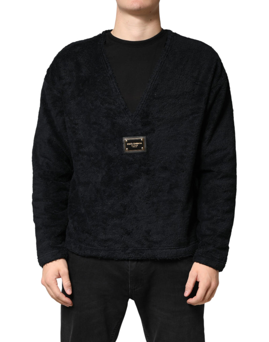 Black Cotton V-Neck Men Sweatshirt Sweater