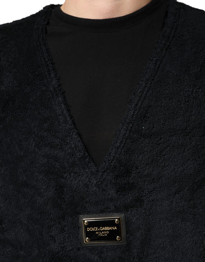 Black Cotton V-Neck Men Sweatshirt Sweater