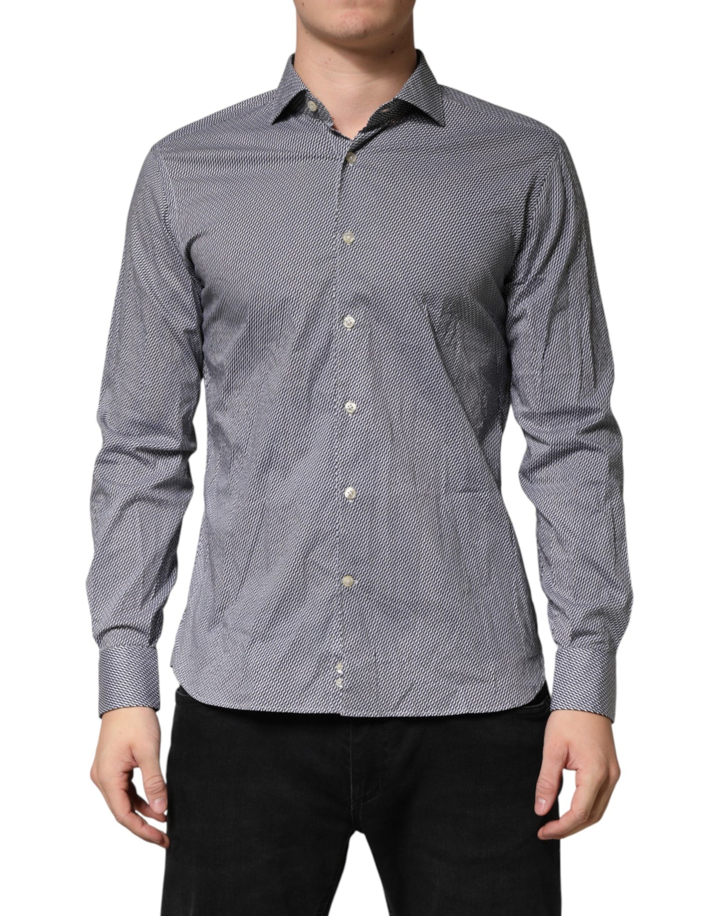 Gray Patterned Long Sleeves Dress Shirt
