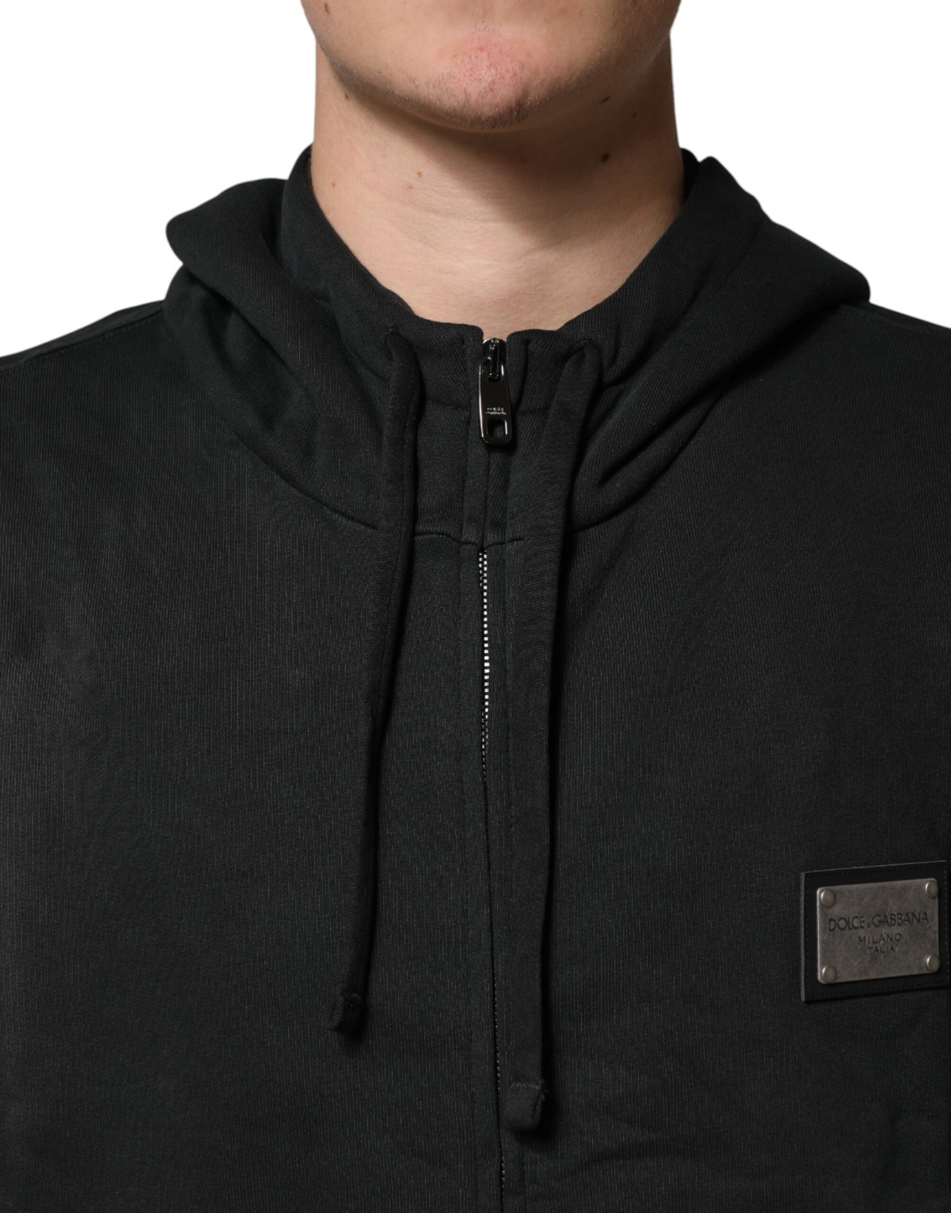 Black Full Zip Hooded Men Sweatshirt Sweater
