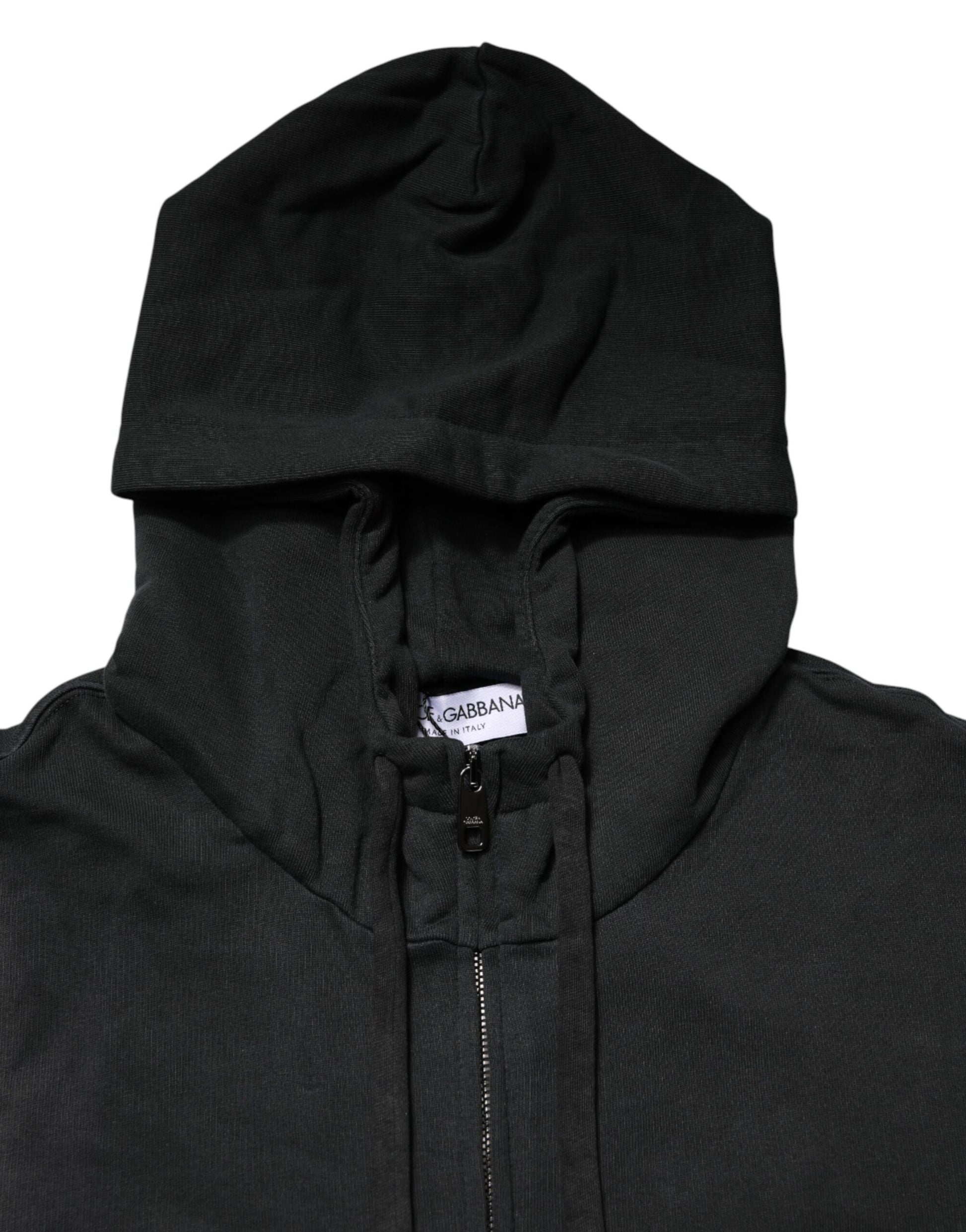 Black Full Zip Hooded Men Sweatshirt Sweater