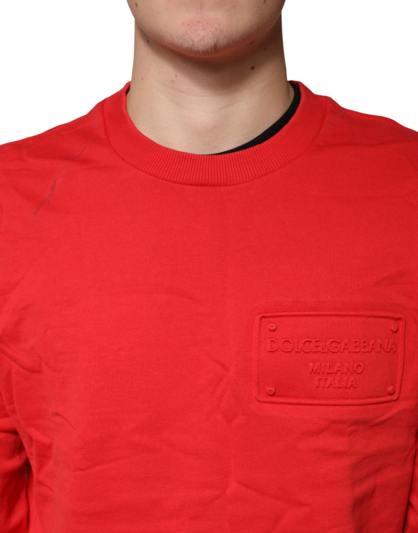 Red Logo Cotton Crew Neck Sweatshirt Sweater