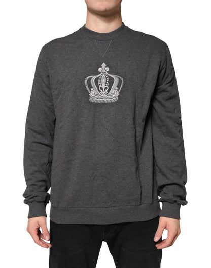 Gray Crown Crew Neck Men Sweatshirt Sweater