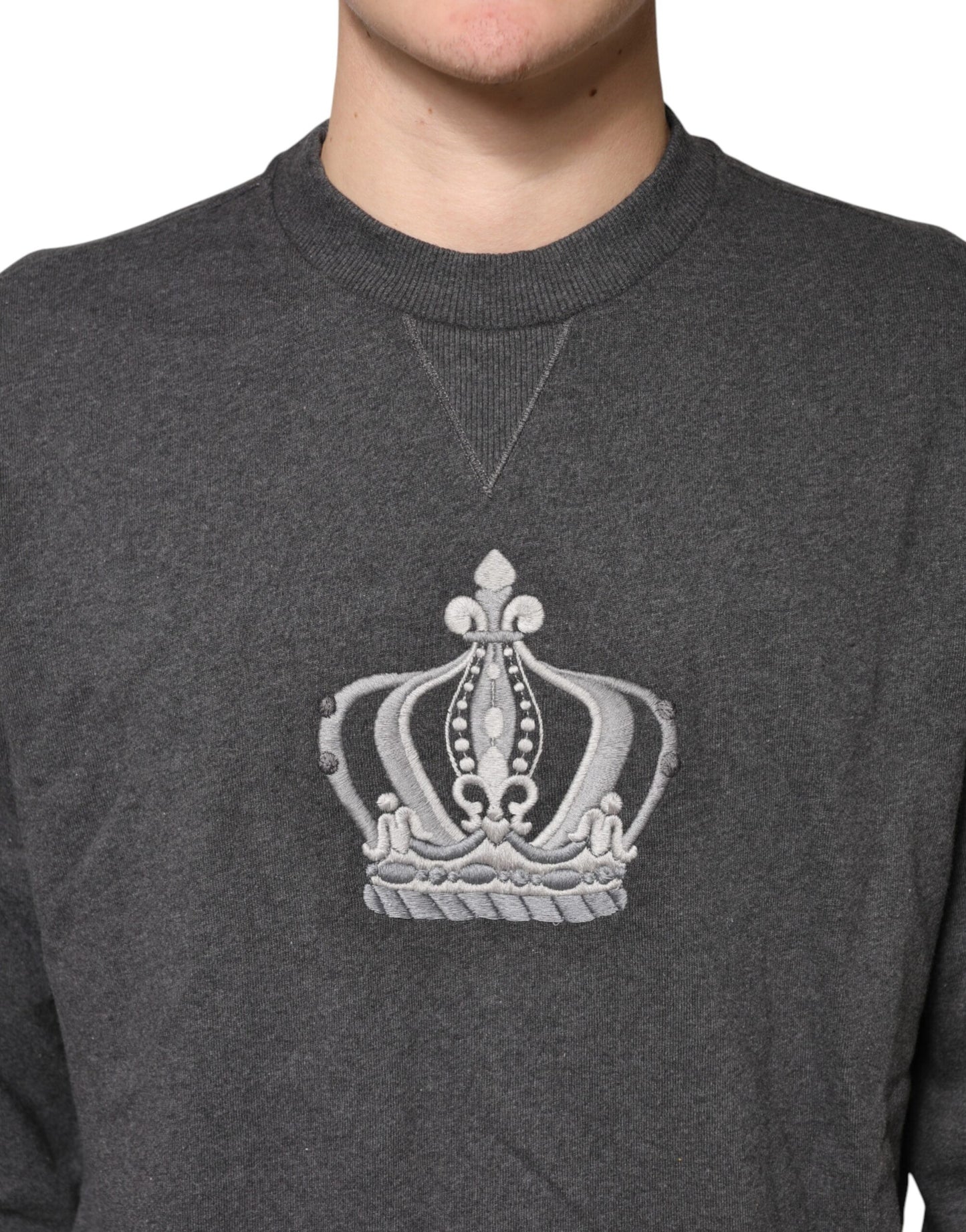 Gray Crown Crew Neck Men Sweatshirt Sweater