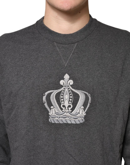 Gray Crown Crew Neck Men Sweatshirt Sweater