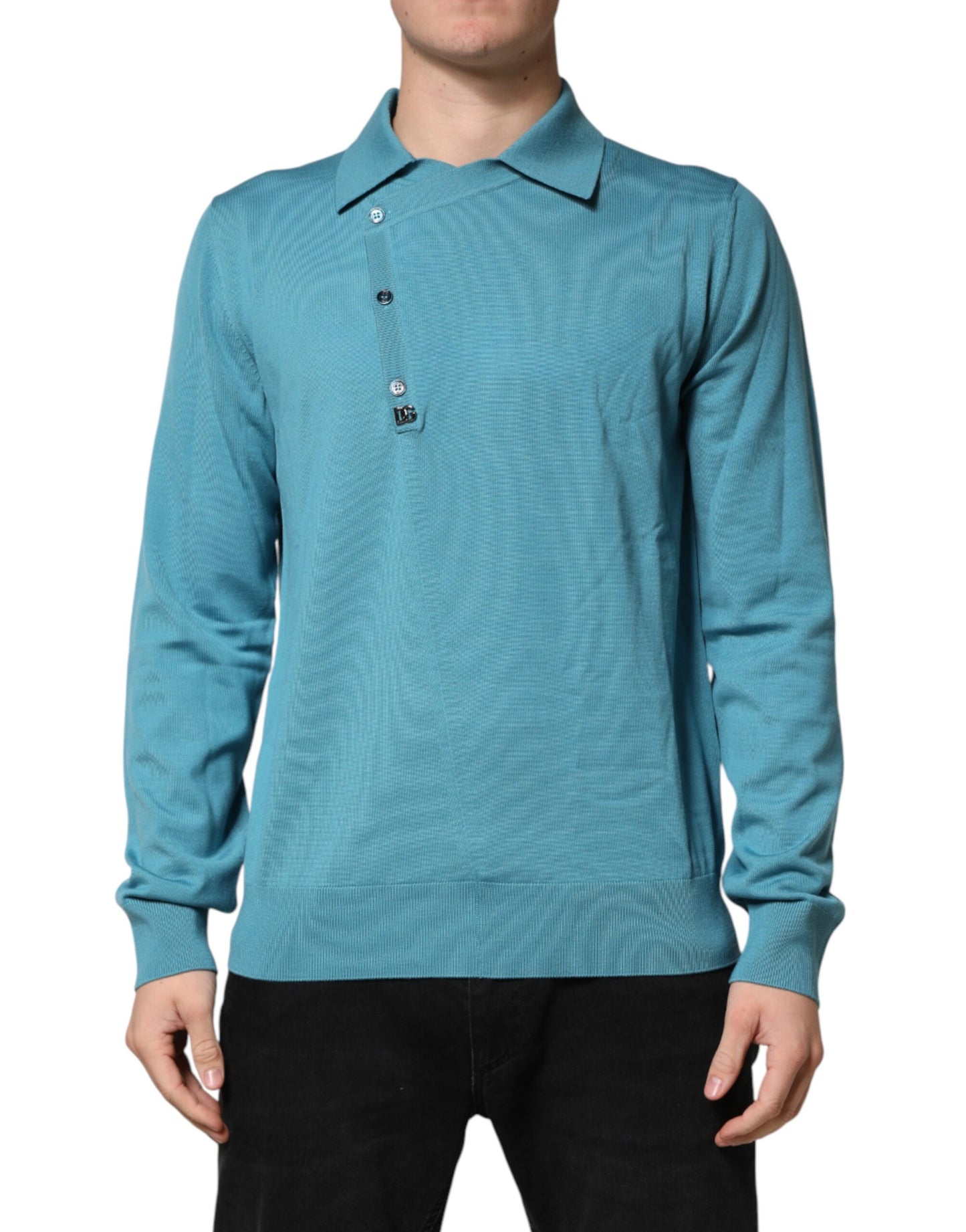 Teal Wool Collared Polo Pullover Sweater