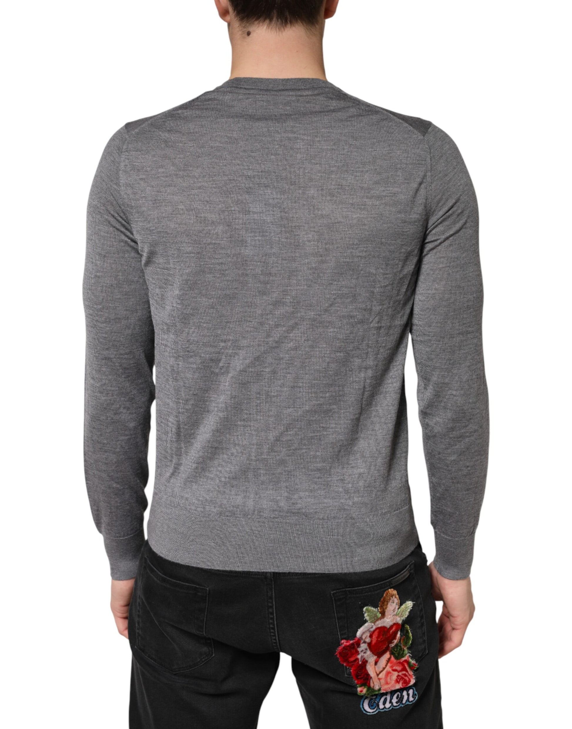Gray Cashmere V-Neck Men Pullover Sweater