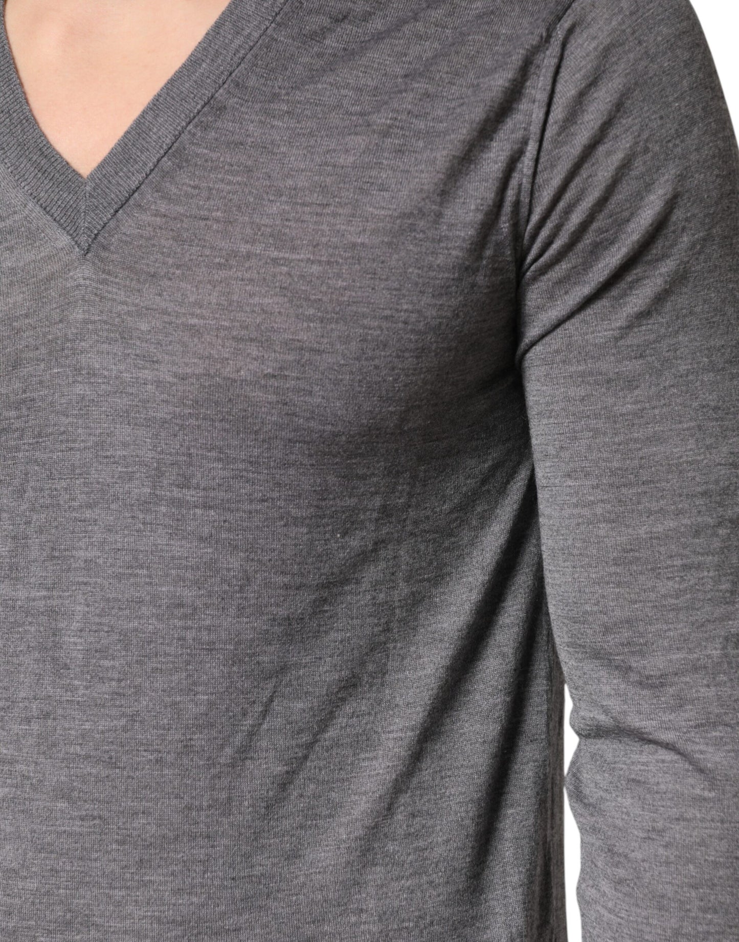 Gray Cashmere V-Neck Men Pullover Sweater
