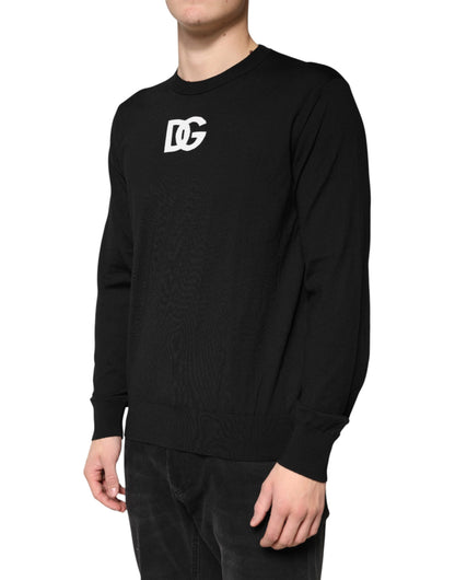Black Wool DG Crew Neck Men Pullover Sweater