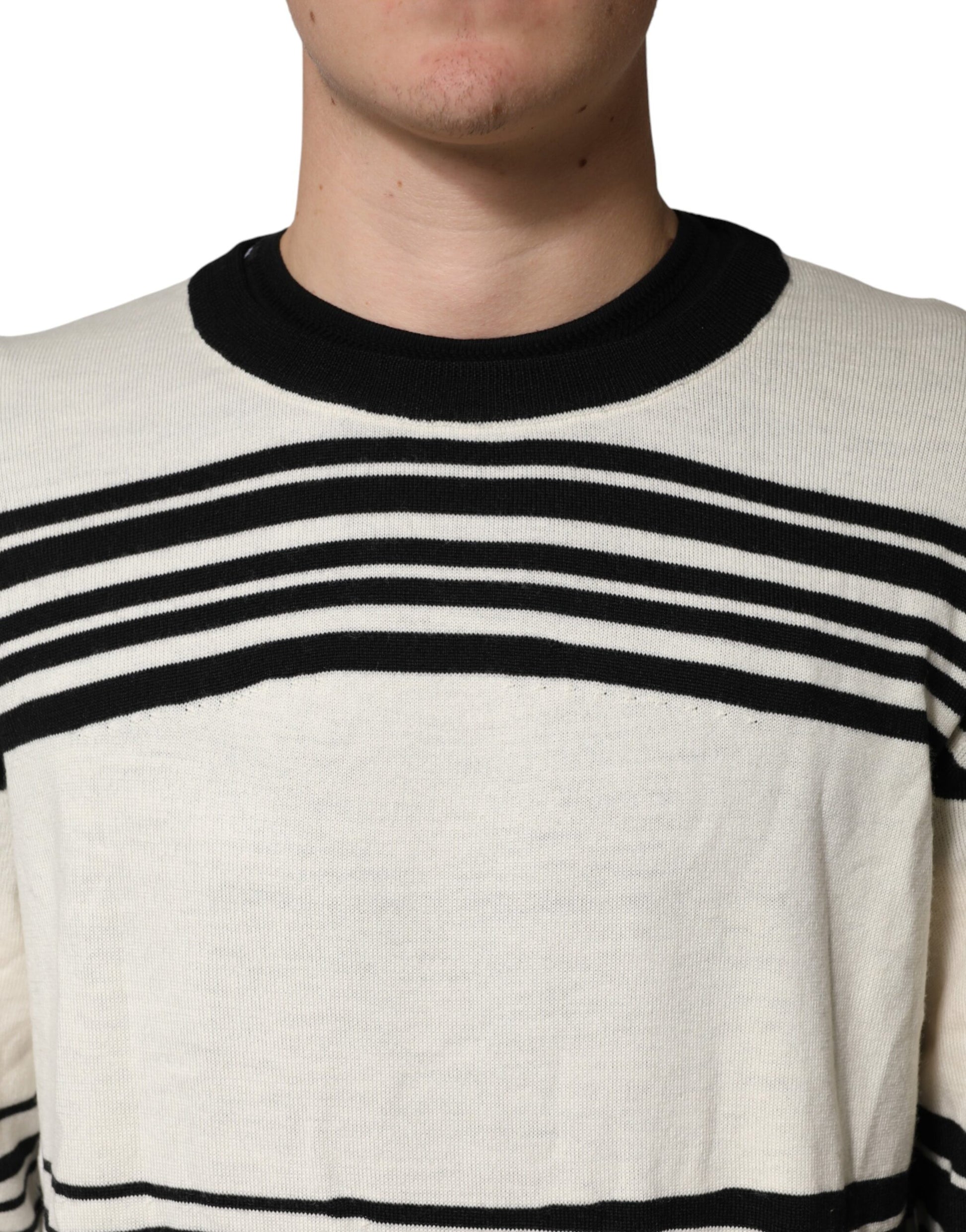 Black White Stripe CrewNeck Pullover Sweater