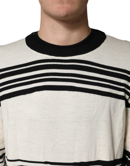 Black White Stripe CrewNeck Pullover Sweater